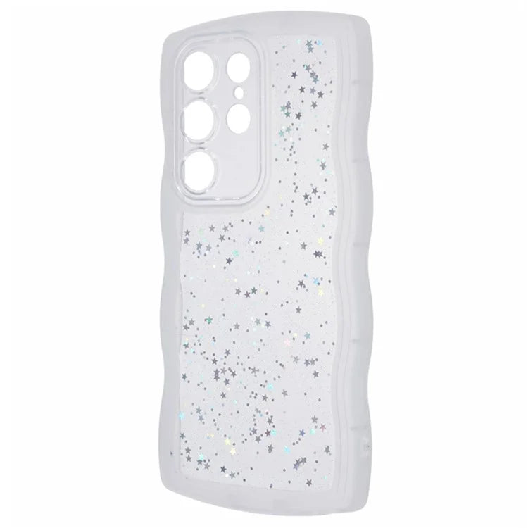 WANLONFENG JWT Series for Samsung Galaxy S24 Ultra TPU Case Epoxy Phone Cover Wavy Edge with Tempered Glass