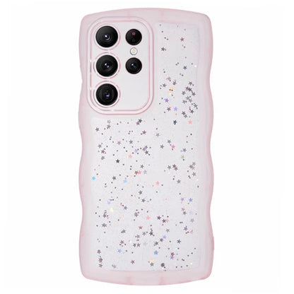 WANLONFENG JWT Series for Samsung Galaxy S24 Ultra TPU Case Epoxy Phone Cover Wavy Edge with Tempered Glass