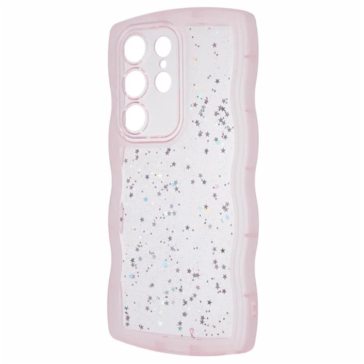 WANLONFENG JWT Series for Samsung Galaxy S24 Ultra TPU Case Epoxy Phone Cover Wavy Edge with Tempered Glass