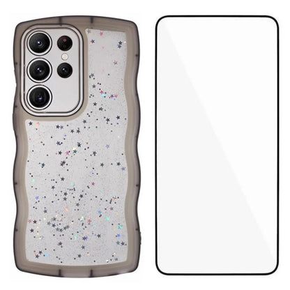 WANLONFENG JWT Series for Samsung Galaxy S24 Ultra TPU Case Epoxy Phone Cover Wavy Edge with Tempered Glass