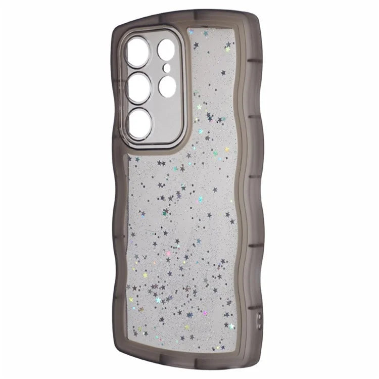 WANLONFENG JWT Series for Samsung Galaxy S24 Ultra TPU Case Epoxy Phone Cover Wavy Edge with Tempered Glass