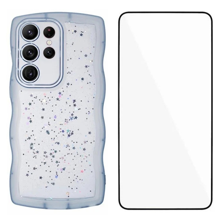 WANLONFENG JWT Series for Samsung Galaxy S24 Ultra TPU Case Epoxy Phone Cover Wavy Edge with Tempered Glass