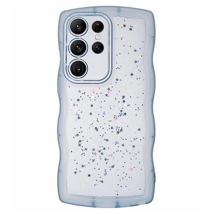 WANLONFENG JWT Series for Samsung Galaxy S24 Ultra TPU Case Epoxy Phone Cover Wavy Edge with Tempered Glass