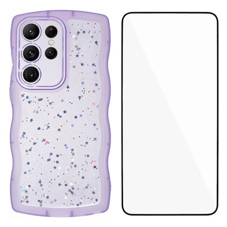 WANLONFENG JWT Series for Samsung Galaxy S24 Ultra TPU Case Epoxy Phone Cover Wavy Edge with Tempered Glass