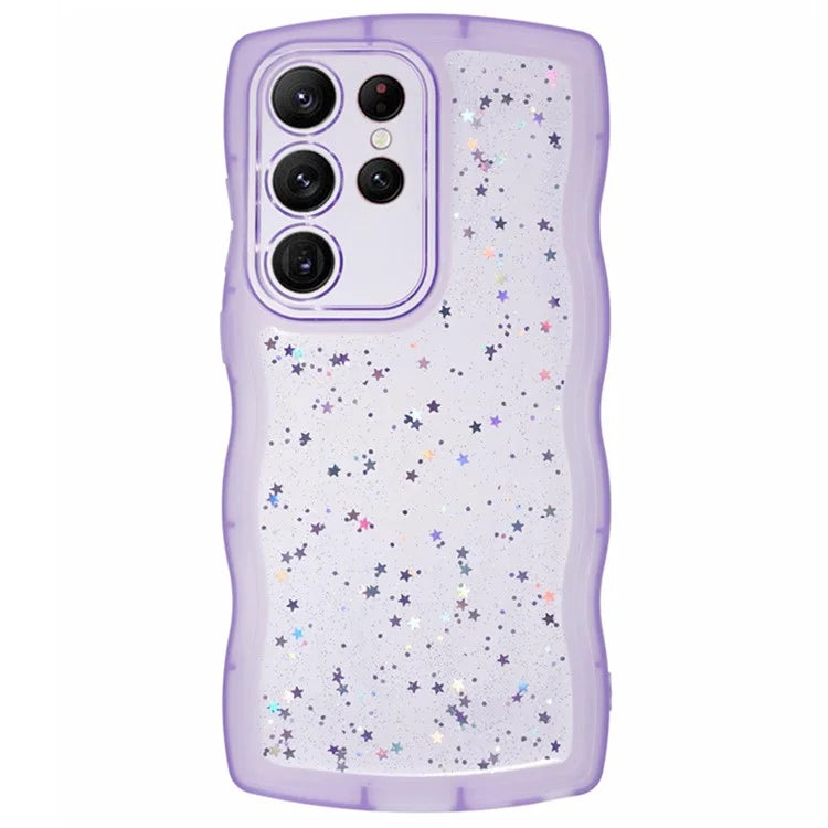 WANLONFENG JWT Series for Samsung Galaxy S24 Ultra TPU Case Epoxy Phone Cover Wavy Edge with Tempered Glass