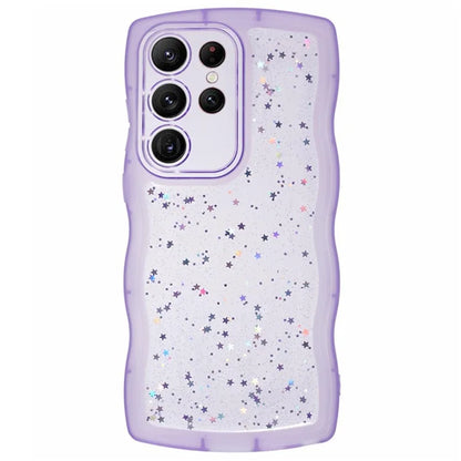 WANLONFENG JWT Series for Samsung Galaxy S24 Ultra TPU Case Epoxy Phone Cover Wavy Edge with Tempered Glass