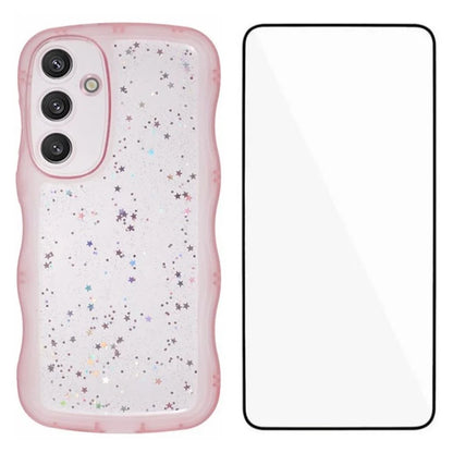 WANLONFENG JWT Series for Samsung Galaxy S24 TPU Case Epoxy Phone Cover Wavy Edge with Tempered Glass