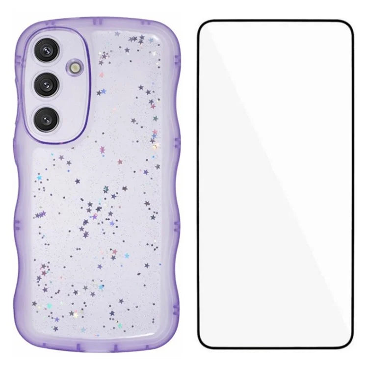 WANLONFENG JWT Series for Samsung Galaxy S24 TPU Case Epoxy Phone Cover Wavy Edge with Tempered Glass