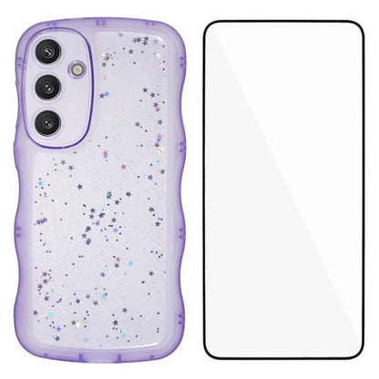 WANLONFENG JWT Series for Samsung Galaxy S24 TPU Case Epoxy Phone Cover Wavy Edge with Tempered Glass