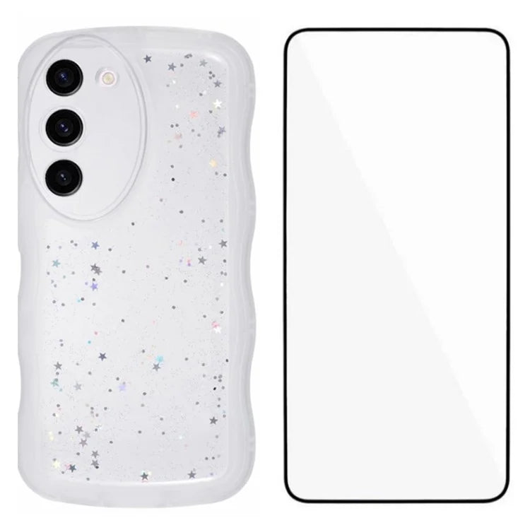WANLONFENG JWT Series for Samsung Galaxy S23 TPU Case Epoxy Phone Cover Wavy Edge with Tempered Glass