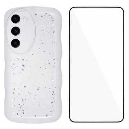 WANLONFENG JWT Series for Samsung Galaxy S23 TPU Case Epoxy Phone Cover Wavy Edge with Tempered Glass