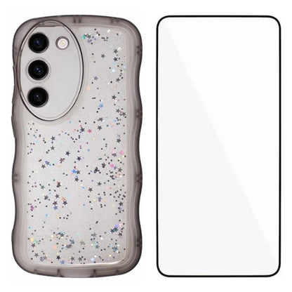 WANLONFENG JWT Series for Samsung Galaxy S23 TPU Case Epoxy Phone Cover Wavy Edge with Tempered Glass