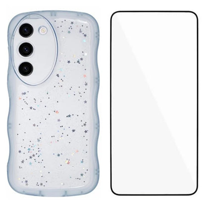 WANLONFENG JWT Series for Samsung Galaxy S23 TPU Case Epoxy Phone Cover Wavy Edge with Tempered Glass