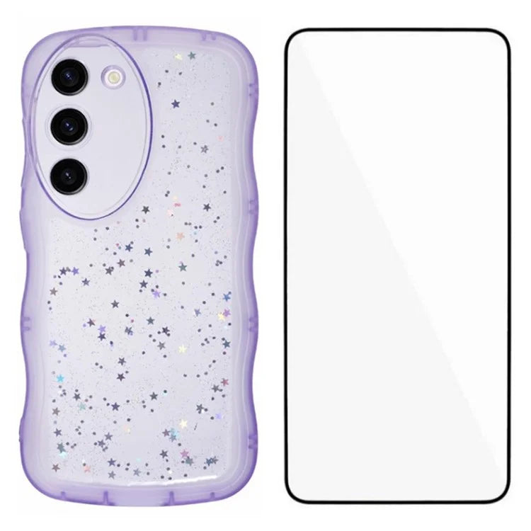 WANLONFENG JWT Series for Samsung Galaxy S23 TPU Case Epoxy Phone Cover Wavy Edge with Tempered Glass