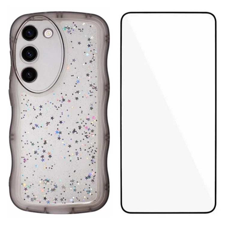 WANLONFENG JWT Series for Samsung Galaxy S23+ TPU Case Epoxy Phone Cover Wavy Edge with Tempered Glass