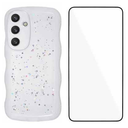 WANLONFENG JWT Series for Samsung Galaxy S23 FE TPU Case Epoxy Phone Cover Wavy Edge with Tempered Glass