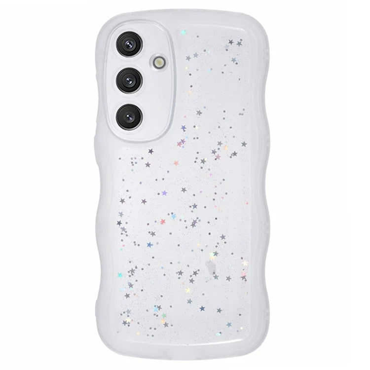 WANLONFENG JWT Series for Samsung Galaxy S23 FE TPU Case Epoxy Phone Cover Wavy Edge with Tempered Glass