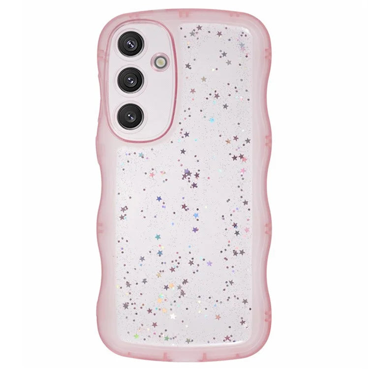WANLONFENG JWT Series for Samsung Galaxy S23 FE TPU Case Epoxy Phone Cover Wavy Edge with Tempered Glass