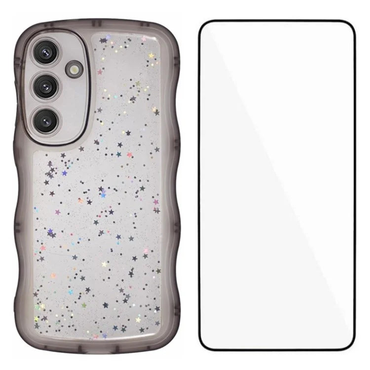 WANLONFENG JWT Series for Samsung Galaxy S23 FE TPU Case Epoxy Phone Cover Wavy Edge with Tempered Glass