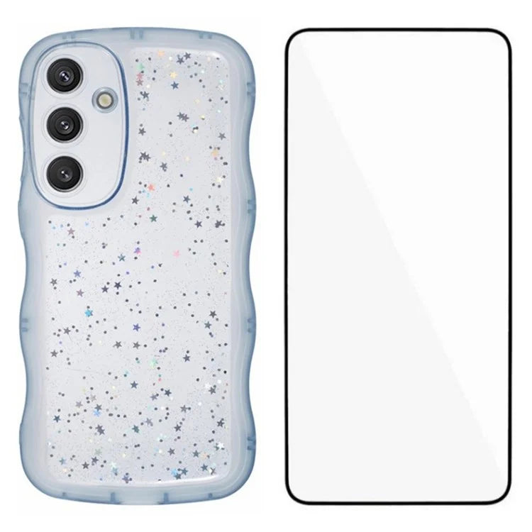 WANLONFENG JWT Series for Samsung Galaxy S23 FE TPU Case Epoxy Phone Cover Wavy Edge with Tempered Glass