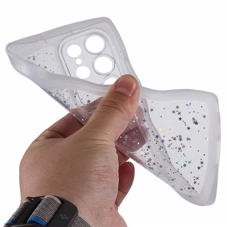 WANLONFENG JWT Series for Samsung Galaxy S23 Ultra TPU Case Epoxy Phone Cover Wavy Edge with Tempered Glass