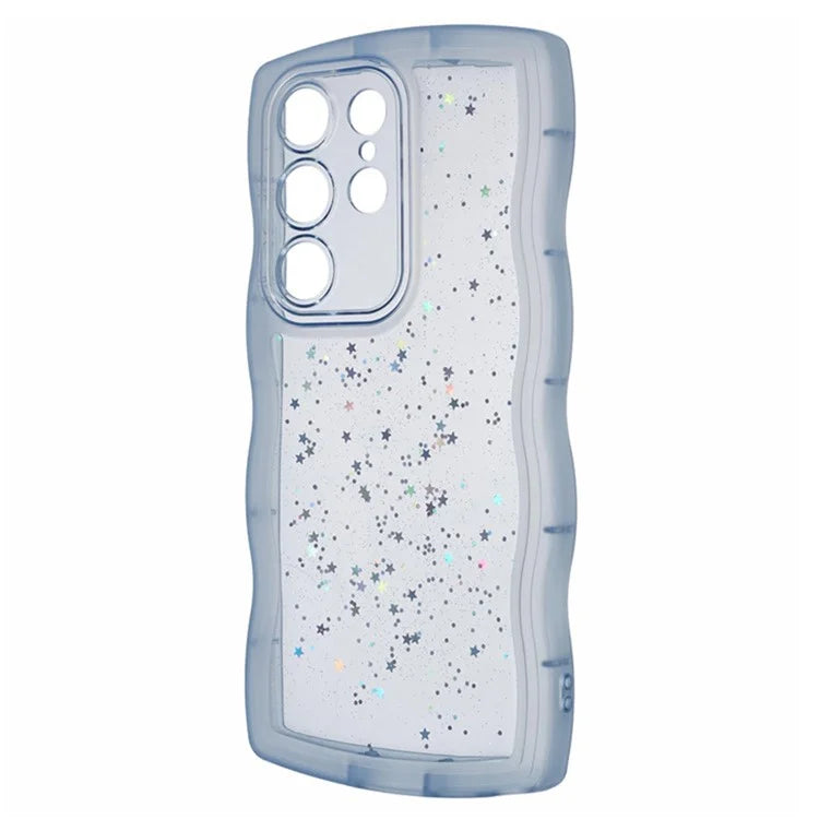WANLONFENG JWT Series for Samsung Galaxy S23 Ultra TPU Case Epoxy Phone Cover Wavy Edge with Tempered Glass