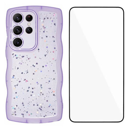 WANLONFENG JWT Series for Samsung Galaxy S23 Ultra TPU Case Epoxy Phone Cover Wavy Edge with Tempered Glass