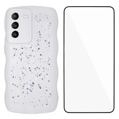 WANLONFENG JWT Series for Samsung Galaxy S21 FE 5G TPU Case Epoxy Phone Cover Wavy Edge with Tempered Glass