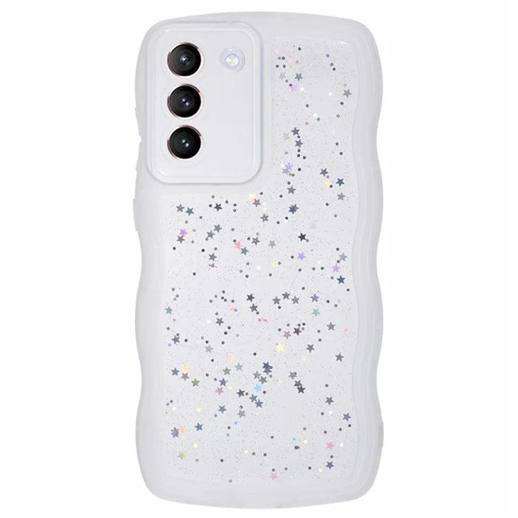 WANLONFENG JWT Series for Samsung Galaxy S21 FE 5G TPU Case Epoxy Phone Cover Wavy Edge with Tempered Glass