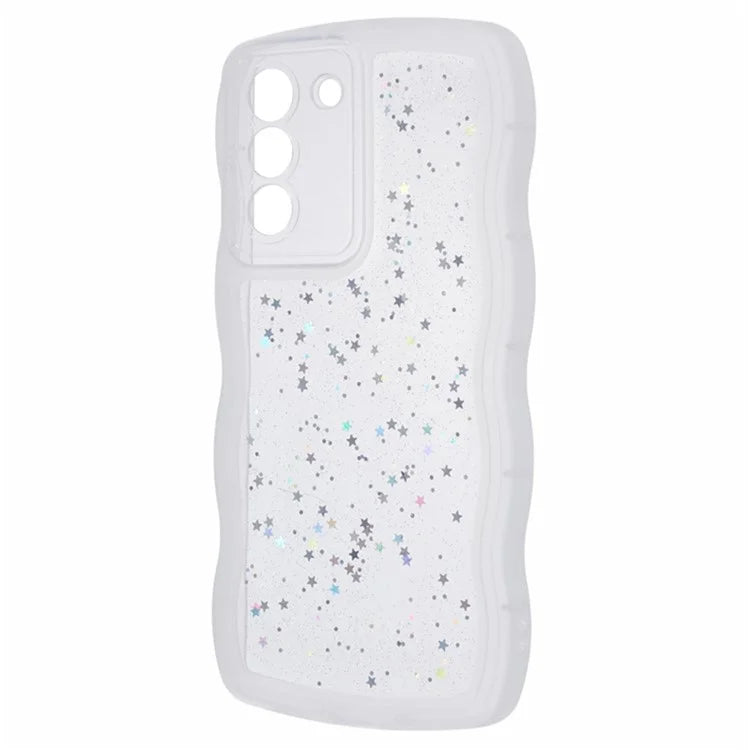 WANLONFENG JWT Series for Samsung Galaxy S21 FE 5G TPU Case Epoxy Phone Cover Wavy Edge with Tempered Glass