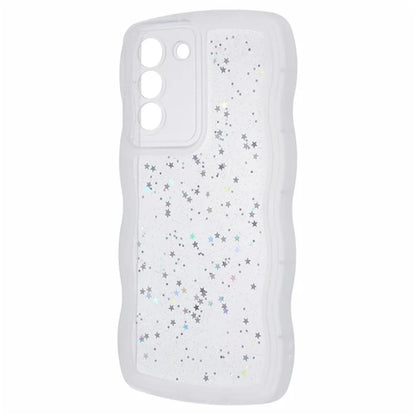 WANLONFENG JWT Series for Samsung Galaxy S21 FE 5G TPU Case Epoxy Phone Cover Wavy Edge with Tempered Glass