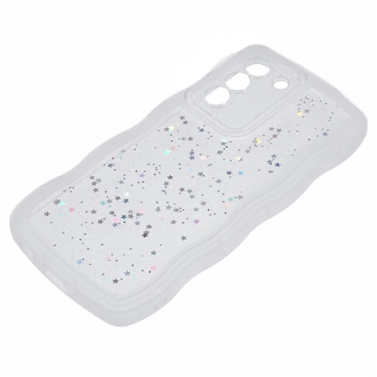 WANLONFENG JWT Series for Samsung Galaxy S21 FE 5G TPU Case Epoxy Phone Cover Wavy Edge with Tempered Glass