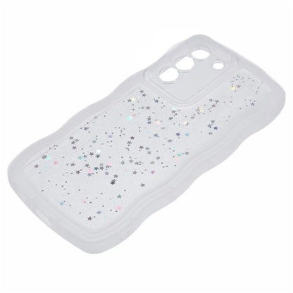 WANLONFENG JWT Series for Samsung Galaxy S21 FE 5G TPU Case Epoxy Phone Cover Wavy Edge with Tempered Glass