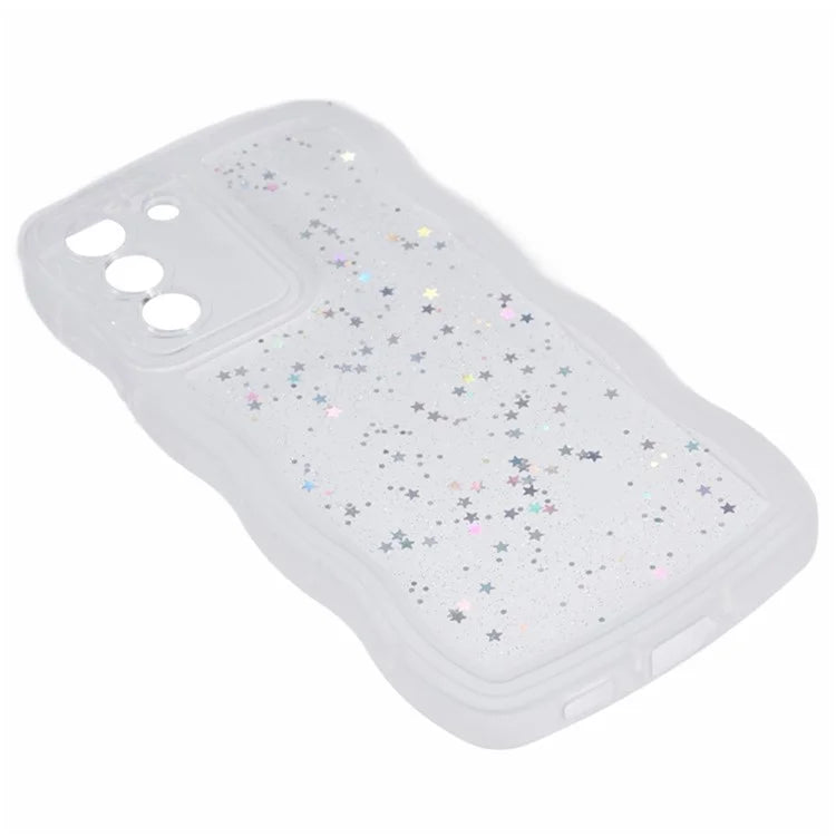 WANLONFENG JWT Series for Samsung Galaxy S21 FE 5G TPU Case Epoxy Phone Cover Wavy Edge with Tempered Glass