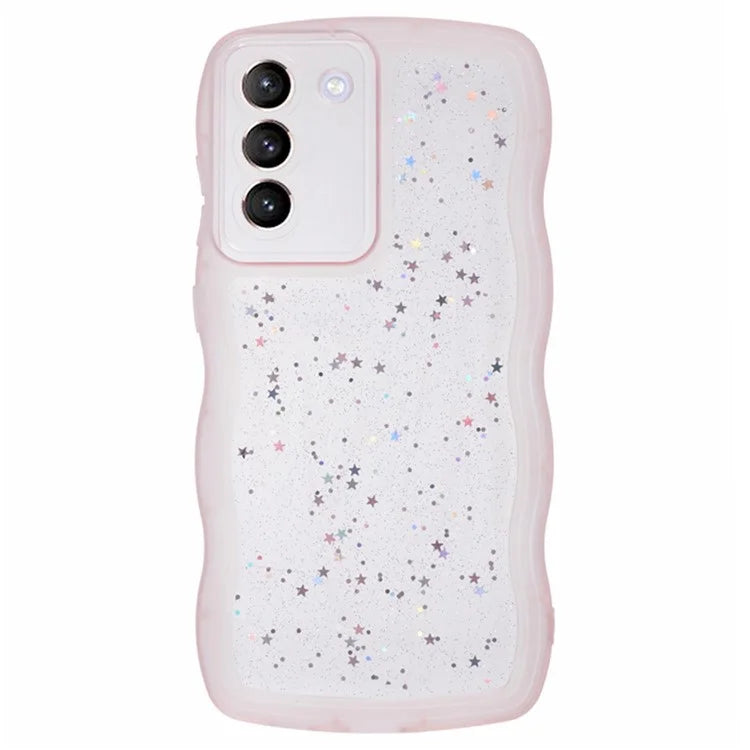 WANLONFENG JWT Series for Samsung Galaxy S21 FE 5G TPU Case Epoxy Phone Cover Wavy Edge with Tempered Glass