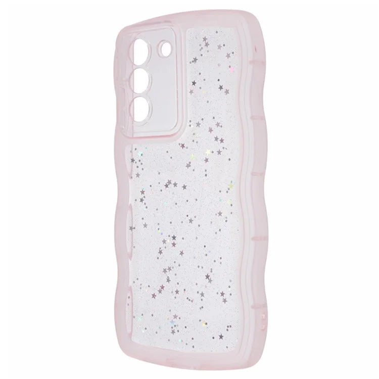 WANLONFENG JWT Series for Samsung Galaxy S21 FE 5G TPU Case Epoxy Phone Cover Wavy Edge with Tempered Glass