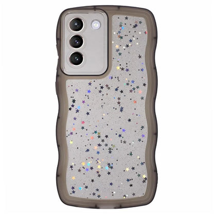 WANLONFENG JWT Series for Samsung Galaxy S21 FE 5G TPU Case Epoxy Phone Cover Wavy Edge with Tempered Glass
