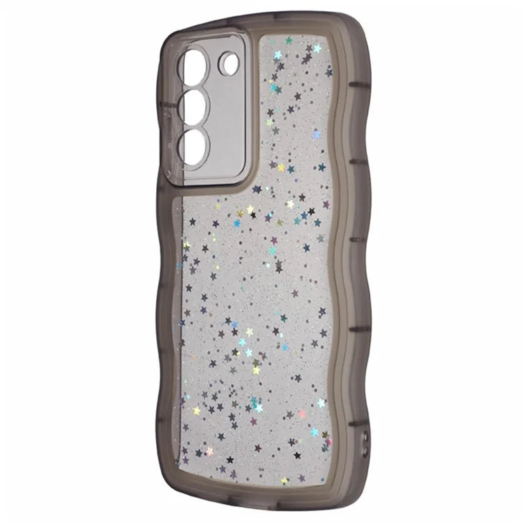 WANLONFENG JWT Series for Samsung Galaxy S21 FE 5G TPU Case Epoxy Phone Cover Wavy Edge with Tempered Glass