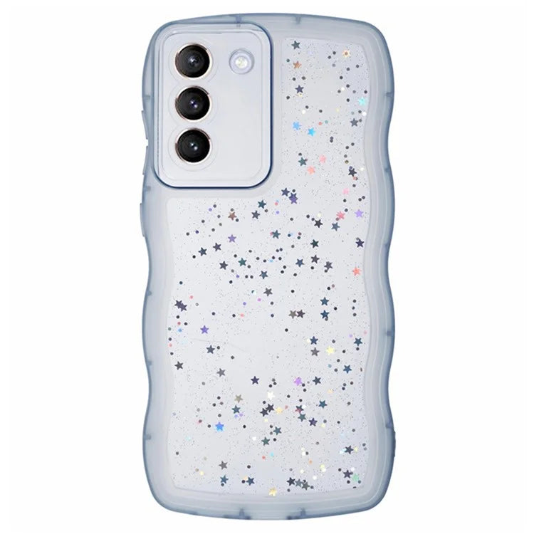 WANLONFENG JWT Series for Samsung Galaxy S21 FE 5G TPU Case Epoxy Phone Cover Wavy Edge with Tempered Glass