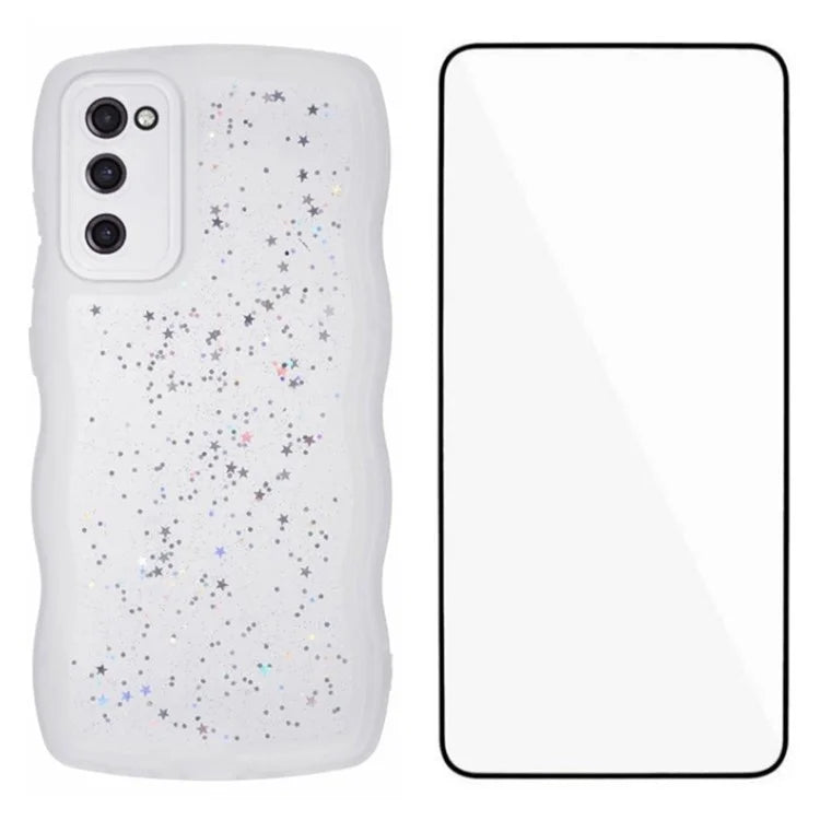 WANLONFENG JWT Series for Samsung Galaxy S20 FE 5G  /  4G  /  S20 FE 2022 TPU Case Epoxy Phone Cover Wavy Edge with Tempered Glass