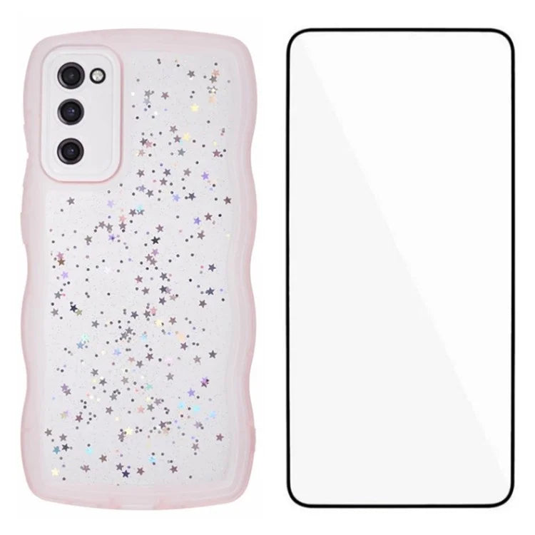 WANLONFENG JWT Series for Samsung Galaxy S20 FE 5G  /  4G  /  S20 FE 2022 TPU Case Epoxy Phone Cover Wavy Edge with Tempered Glass