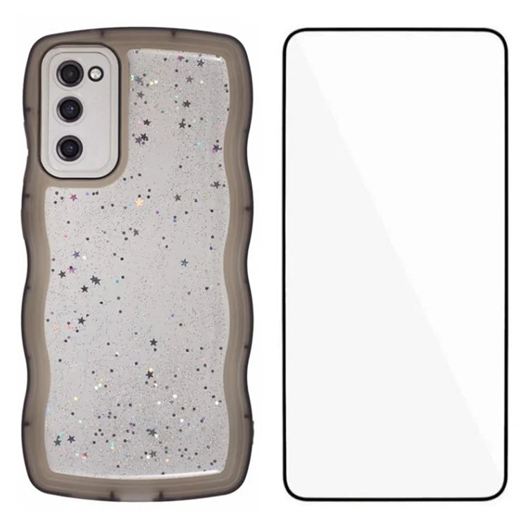 WANLONFENG JWT Series for Samsung Galaxy S20 FE 5G  /  4G  /  S20 FE 2022 TPU Case Epoxy Phone Cover Wavy Edge with Tempered Glass