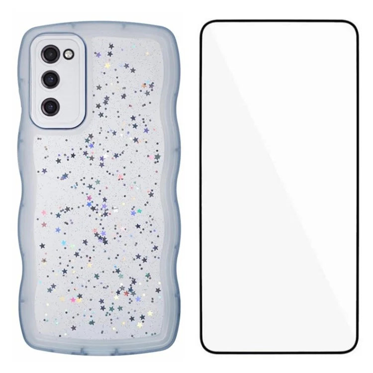 WANLONFENG JWT Series for Samsung Galaxy S20 FE 5G  /  4G  /  S20 FE 2022 TPU Case Epoxy Phone Cover Wavy Edge with Tempered Glass