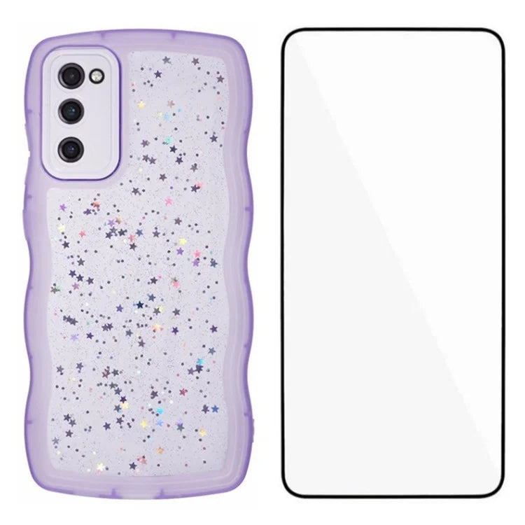 WANLONFENG JWT Series for Samsung Galaxy S20 FE 5G  /  4G  /  S20 FE 2022 TPU Case Epoxy Phone Cover Wavy Edge with Tempered Glass