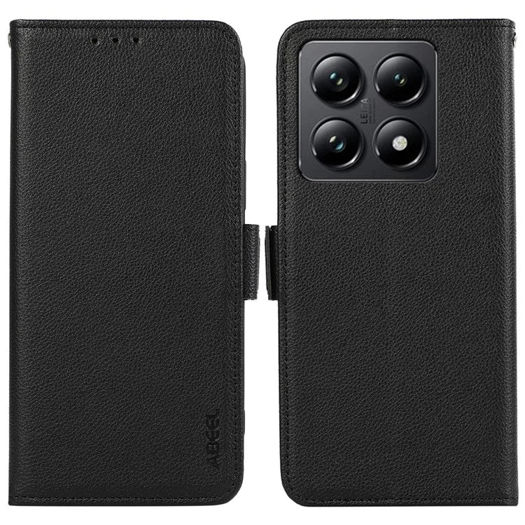 ABEEL For Xiaomi 14T Pro Case Litchi Texture Leather RFID Blocking Phone Cover