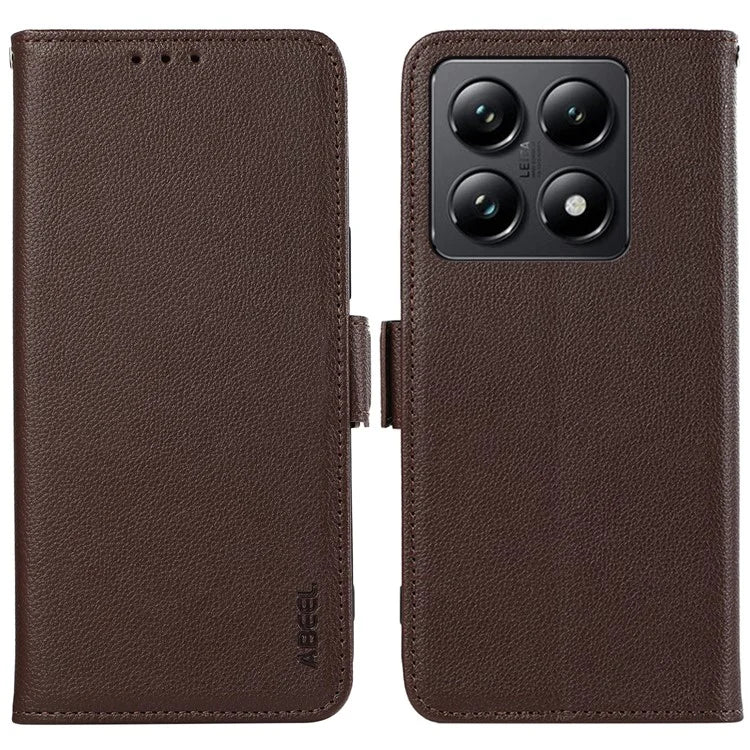 ABEEL For Xiaomi 14T Pro Case Litchi Texture Leather RFID Blocking Phone Cover