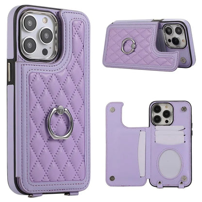 For iPhone 16 Pro Max Case Anti-Drop TPU+PU Leather Phone Cover with Ring Kickstand and Shoulder Strap