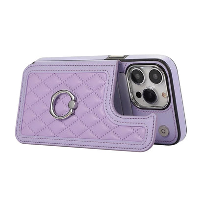 For iPhone 16 Pro Max Case Anti-Drop TPU+PU Leather Phone Cover with Ring Kickstand and Shoulder Strap