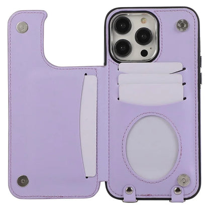 For iPhone 16 Pro Max Case Anti-Drop TPU+PU Leather Phone Cover with Ring Kickstand and Shoulder Strap