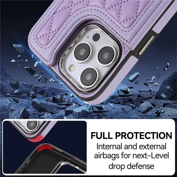 For iPhone 16 Pro Max Case Anti-Drop TPU+PU Leather Phone Cover with Ring Kickstand and Shoulder Strap